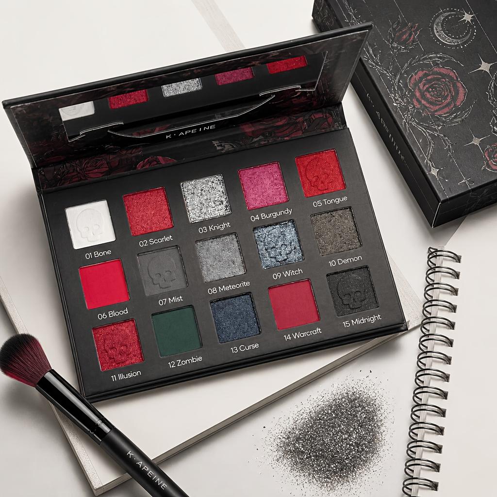 15 Barev Gotická Matná Třpytivá Paletka Stínů na Oči Tmavá Punk Halloween Červená Černá Oční Make-up