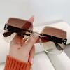 Retro Fashion Square Rimless Sunglasses for Women Gradient Sunglasses