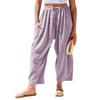 2026 Spring/Summer Women's Elastic Waist Pleated Mid-Waist Straight-Leg Loose Casual Cropped Pants