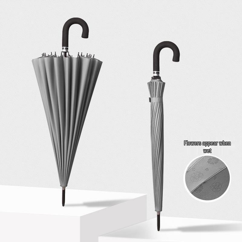 24-Speichen Farbwechselnder Langgriff-Regenschirm für Damen, Extra-Groß, Winddicht, Gebogener Griff, Herren-Stockgriff, Logodesign