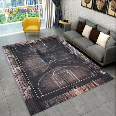 3D Basketball Cour Cartoon Area Rug Large Carpet Rug for Living Room Bedroom Sofa Playroom Doormat Decor Kids Non-slip Floor Mat
