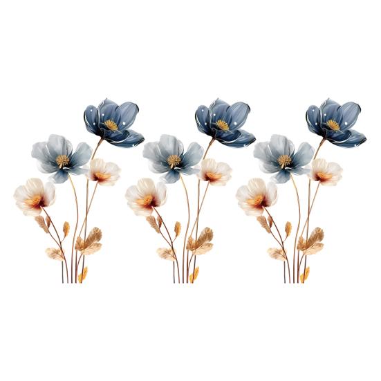 3D Flower Wall Stickers Removable Waterproof Floral Wall Decal Gold Blue White Peel