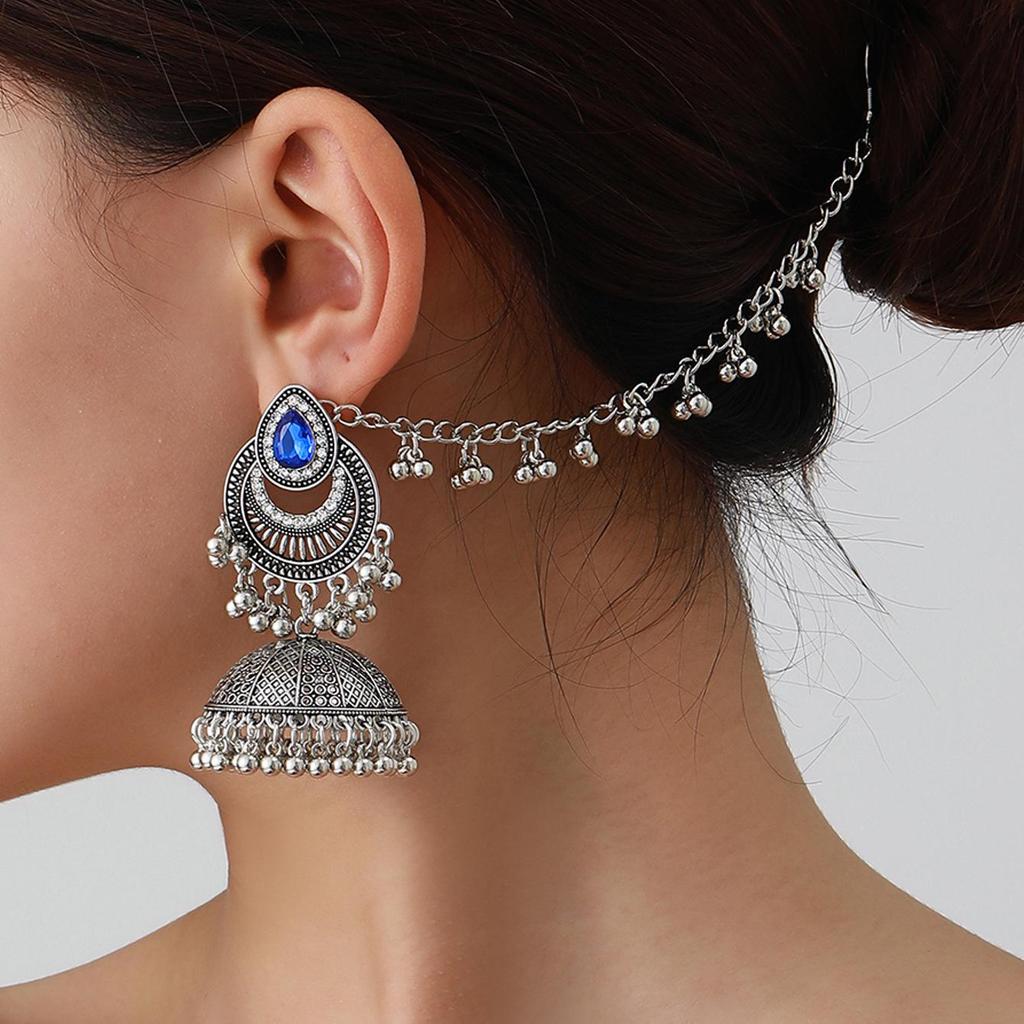 Bohemian Exotic Rhinestone Tassel Necklace & Earrings Set In Antiqued Alloy