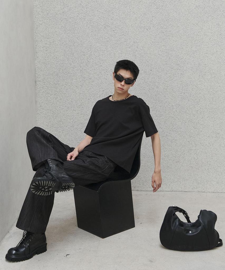 SENTAIR Dart Wide Flare Cotton Pants_Black