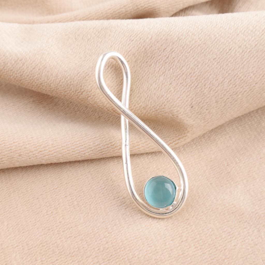 Piatră prețioasă Ochi de Pisică Albastru Bijuterii Argint Masiv 925 Pandantiv Elegant Făcut Manual 1,66" PP-20-46