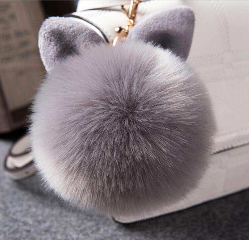 Cute Fluffy Bunny Toys Bear Keychain Rabbit Ear Key Chain Fur Woman Bag Charms Keyring Pom  Charm Pendant
