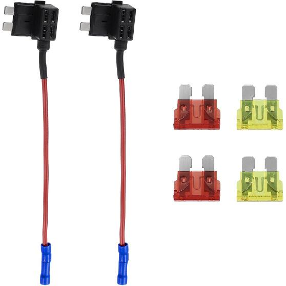 Motoforti Universal Add a Circuit 12V Low Profile Mini Fuse Tap Holder Adapter with 2pcs 10A 20A APS Blade Type Fuse, Plastic, Blue, 1 Set Standard
