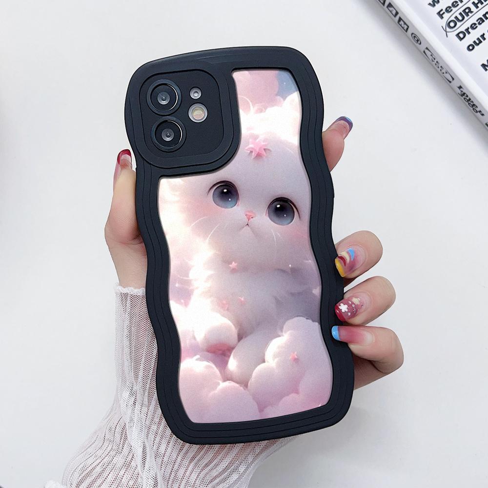 Shockproof Phone Case For iPhone 11 15 12 13 14 Pro Max XR XS X 7 8 Plus 6S SE  Soft TPU Silicone Wave Cute Cat Cover Funda