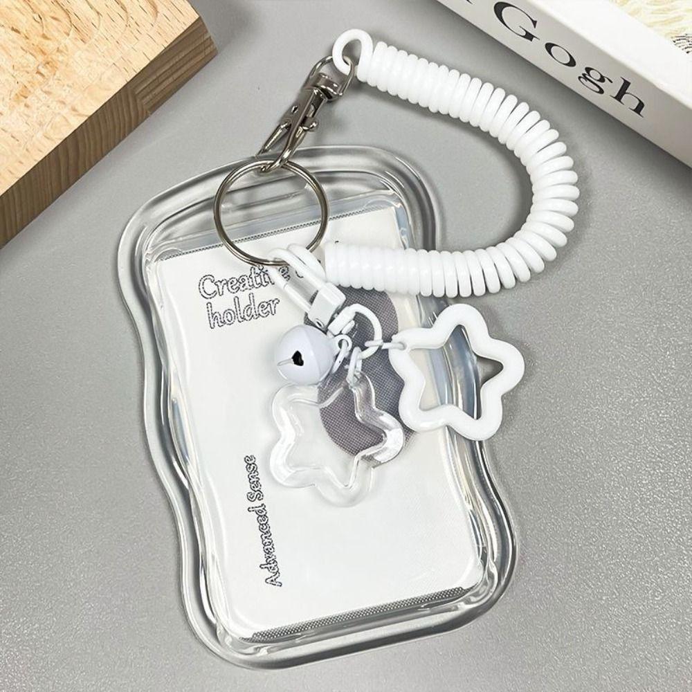 Cartoon Soft Silicone Kpop Photocard Holder Spring Rope With Star Keychain Transparent Card Holder Sliding Cover