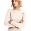 Women's Casual Round Neck Knitted Long Sleeve Undershirt One-Shoulder Sweater