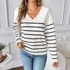 Women's Fashion Casual Fall Winter Stripe Print Long Sleeve V-Neck Sweaters