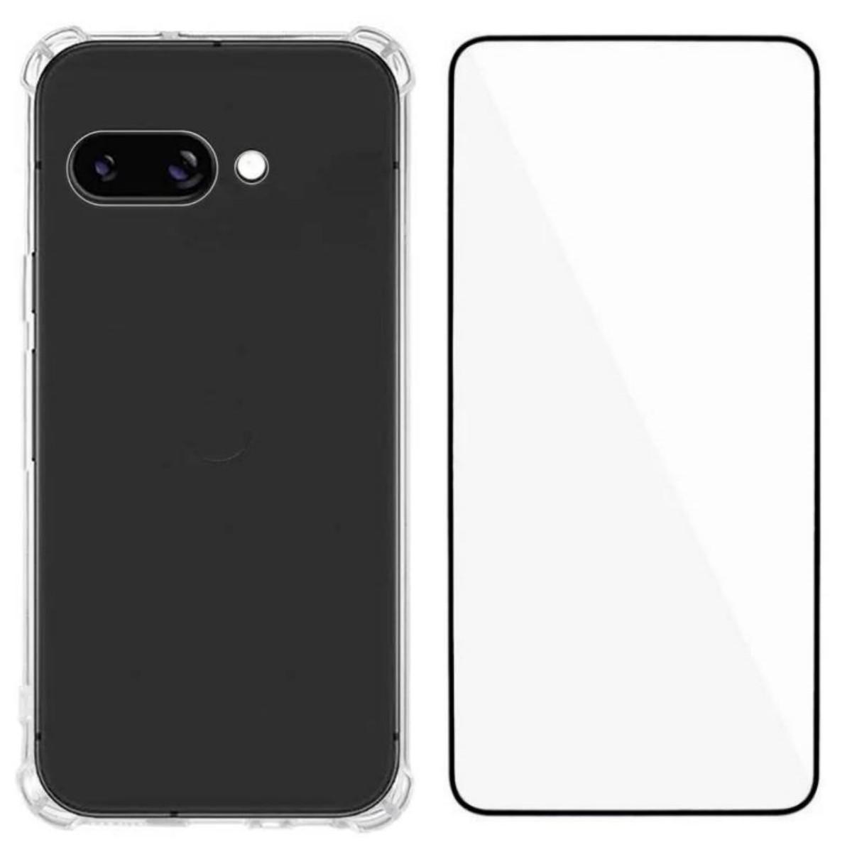 

For Google Pixel 9a TPU Case WANLONFENG WL3 Series 1.5mm Phone Cover with Tempered Glass Film Transparent