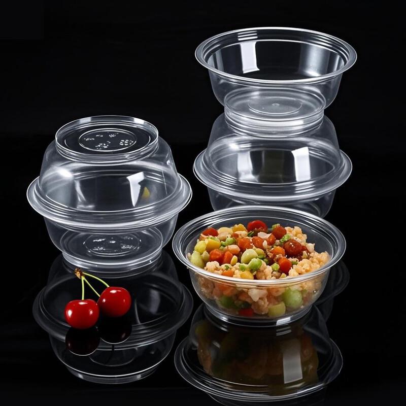 OLOEY Disposable Large Round Plastic Bowls with Lids - 50 Sets