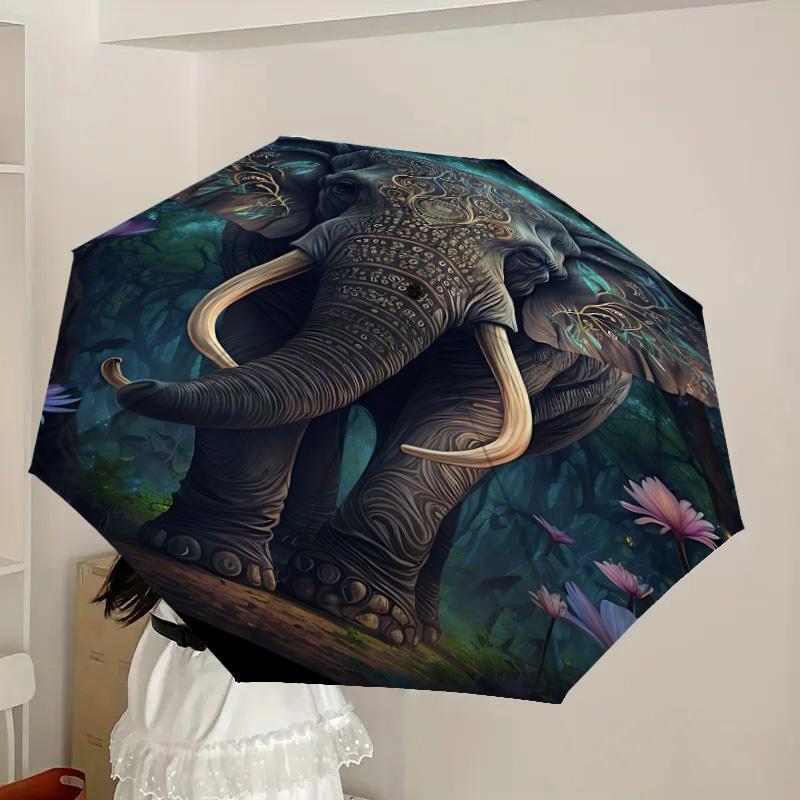 1pc Elephant Forest Decor Automatic Open/Close Umbrella, Folding Compact Umbrella with Lightweight Design for Women/Men Yy251028172