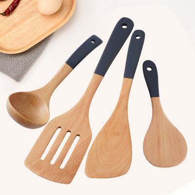 Wooden Spatula Soup Spoon with Ergonomic Handle Non-Slip Heat-Resistant Stir-Fry Pan Spatula Rice Spoon