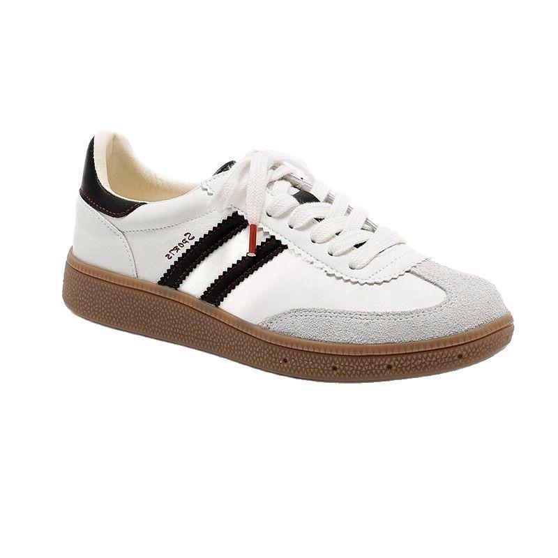Leather retro German training shoes women's 2025 spring new versatile color matching Forrest Gump shoes sports and leisure shoes white shoes women