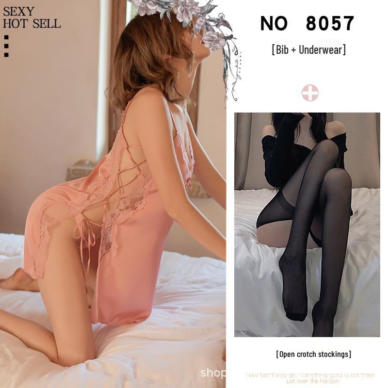 Plus Size Backless Faux Silk Slit Nightgown with Shoulder Straps