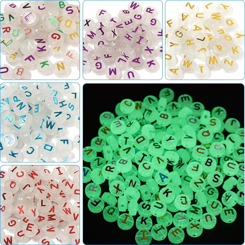 100pcs 10mm Acrylic Luminous Letter Beads Christmas Flat Round Loose Alphabet Beads For Jewelry Making DIY Bracelets Accessories