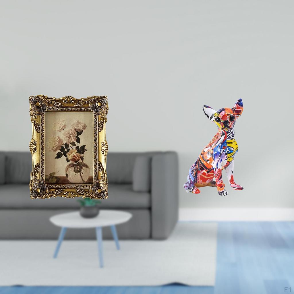 Vintage Resin Photo Frame And Multicolor Dog Statue Sculpture Ornament for Tabletop Hallway Wedding