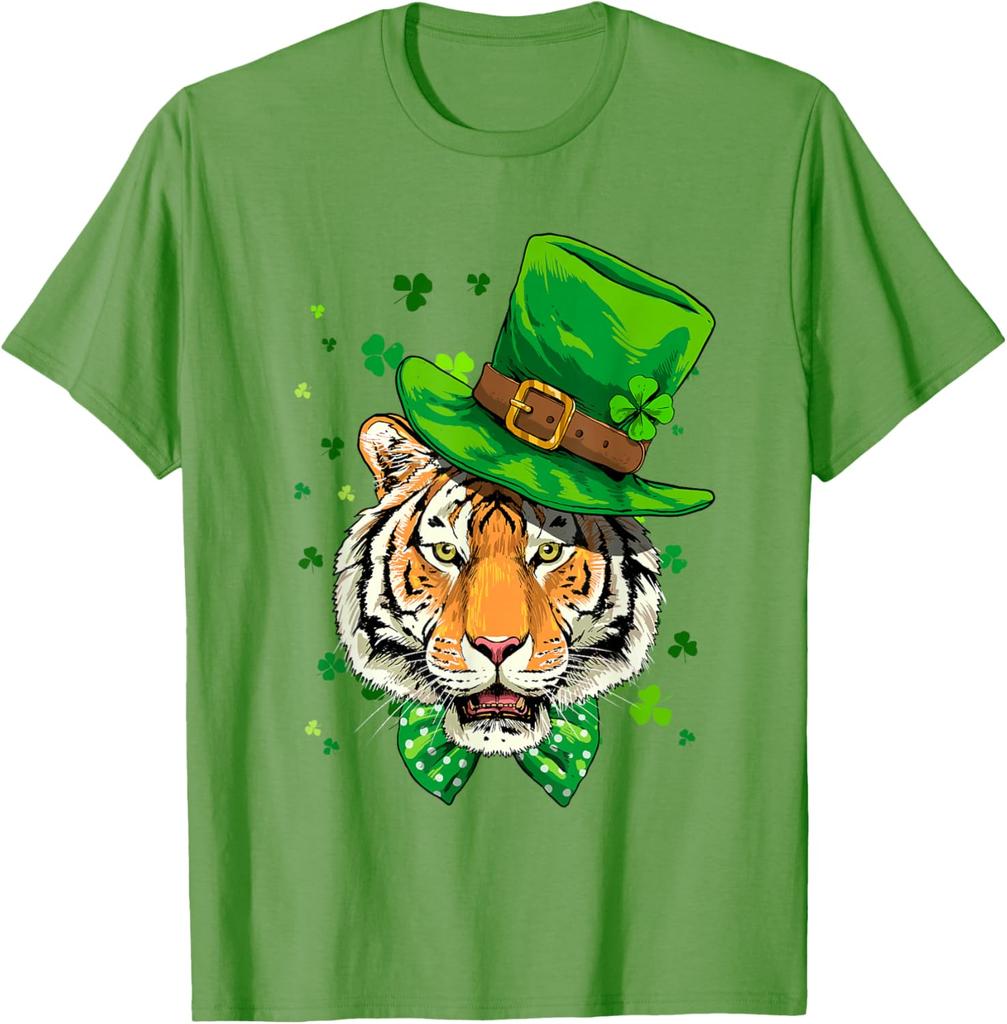 Tiger Leprechaun St. Patrick's Day Grafik T-Shirt Atmungsaktiv Rundhals Kurzarm T-Shirt für Herren
