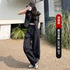 Women Quick Dry Athletic Pants High Waist Loose Fit Red Straight Leg American Style Wide Trousers