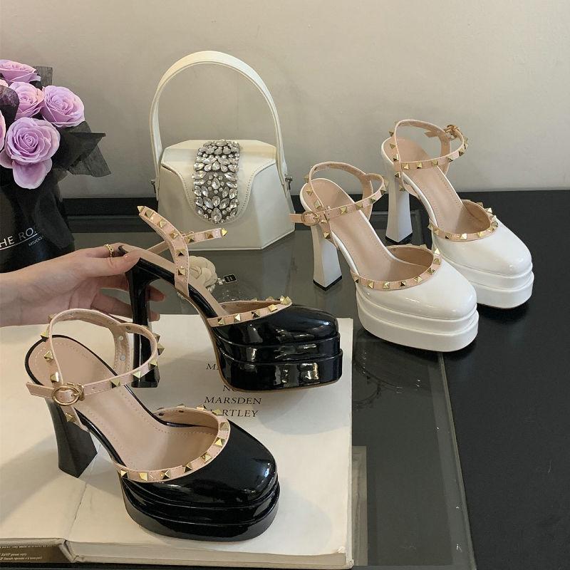 Fashion 2025 Baotong Women'S Sandal Rivet Decoration Summer Waterproof Platform Thick Heel Super High With A Line Buckle Square Head