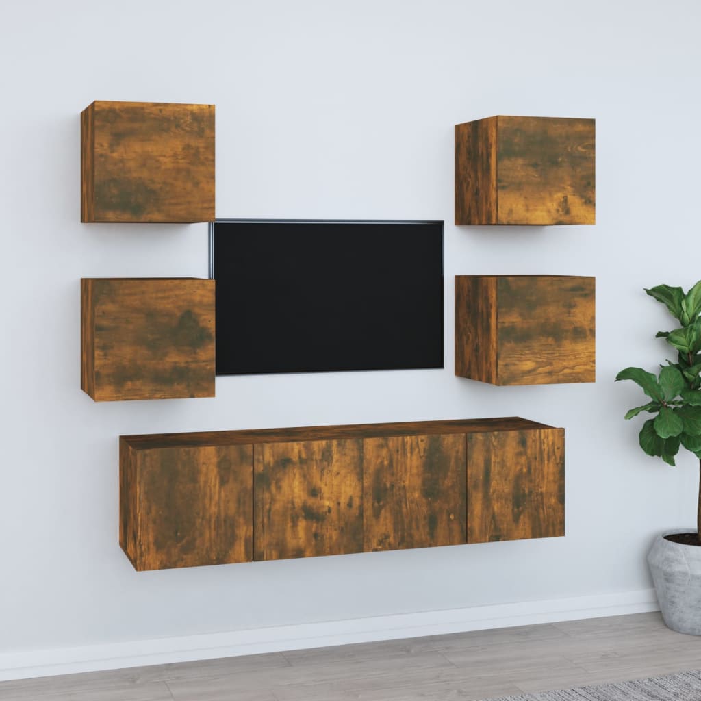 6 Piece TV Cabinet Set Smoked Oak Effect Particleboard