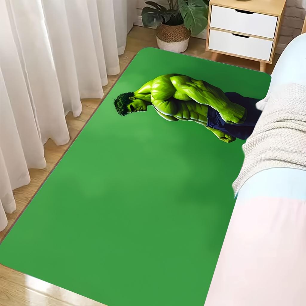 Marvel 1pc Cartoon Print Floor Mat, The Incredible Hulk Muscle Design with Green Background Pattern, Easy To Clean, Suitable F