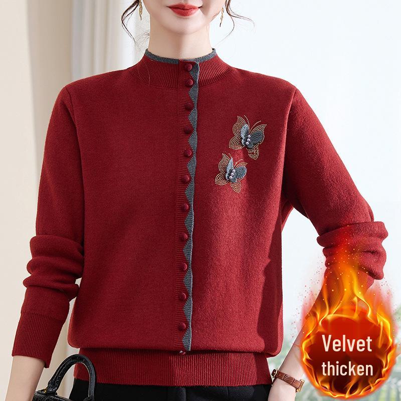 

Women s Knit Half-High Neck Velvet Sweater - Stylish Autumn/Winter Base Layer for Middle-Aged Women 4XL (for 65-70 kg)
