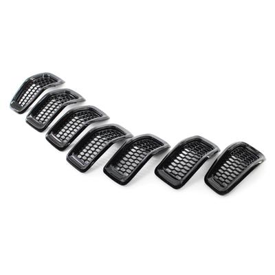 7PCS Grille Covers ABS Painted Glossy Black Replacement for Jeep Cherokee 2014 2018