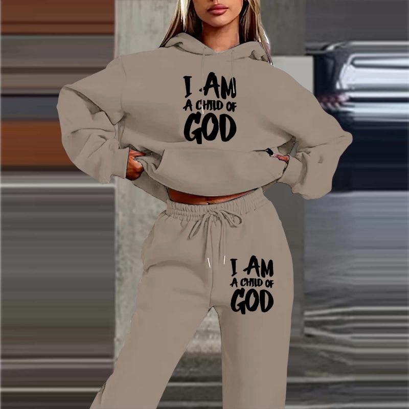 European and American trendy brand fleece sweater sweatpants set, new women's clothing letter printing hoodie women's suit