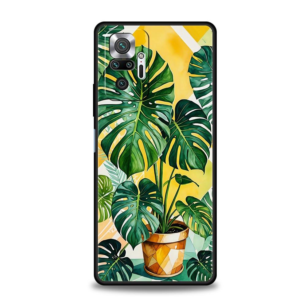 Leaves Monstera Green Phone Case For Xiaomi Redmi Note 14 13 5G 10 11 12 Pro Plus 4G 14C 13C 12C 10C Black Cover