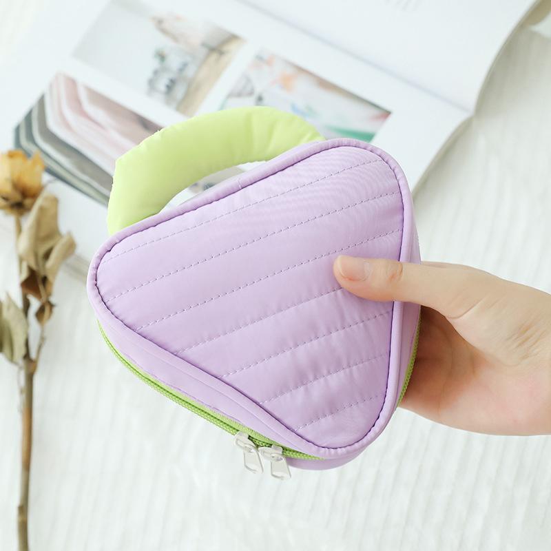 

Mini Triangle Makeup Bag Color Splicing Memory Cloth+PP Cotton Travel Cosmetic Organizer Purple