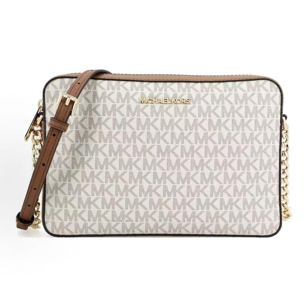 Michael Kors Mk Jet Set Lång Vintage Monogram Logotyp Kedja Läder Kameraväska Dam Axelväska Vaniljbrun 35F8GTTC3B-VANILLA-ACRN