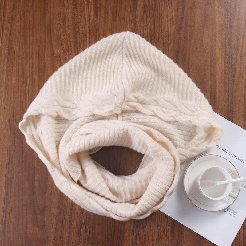 100%Wool Hooded Scarf Hat Women Winter Soft Warm Ear Face Protect Balaclava Scarves Beanies Men Korea Fashion Wollen Neck Warmer