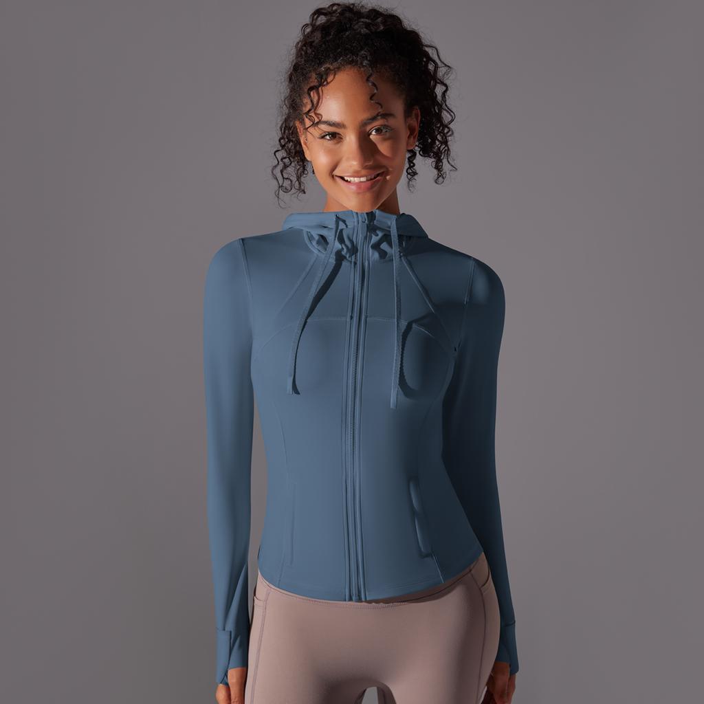 Nessaj Zipper Yoga Shirts With Thumb Hole Women High Elastic Sports Shirts Solid Colour Fitness Long Sleeve Tops