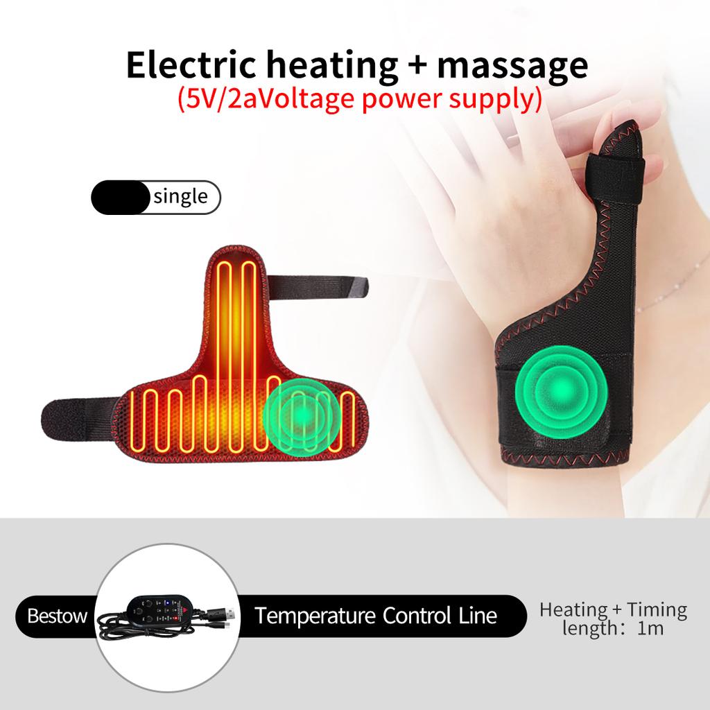 USB Heated Wrist Wrap 3 Massage Modes for Sports Muscle Strain Relief Sprain Stabilization Therapy Unisex