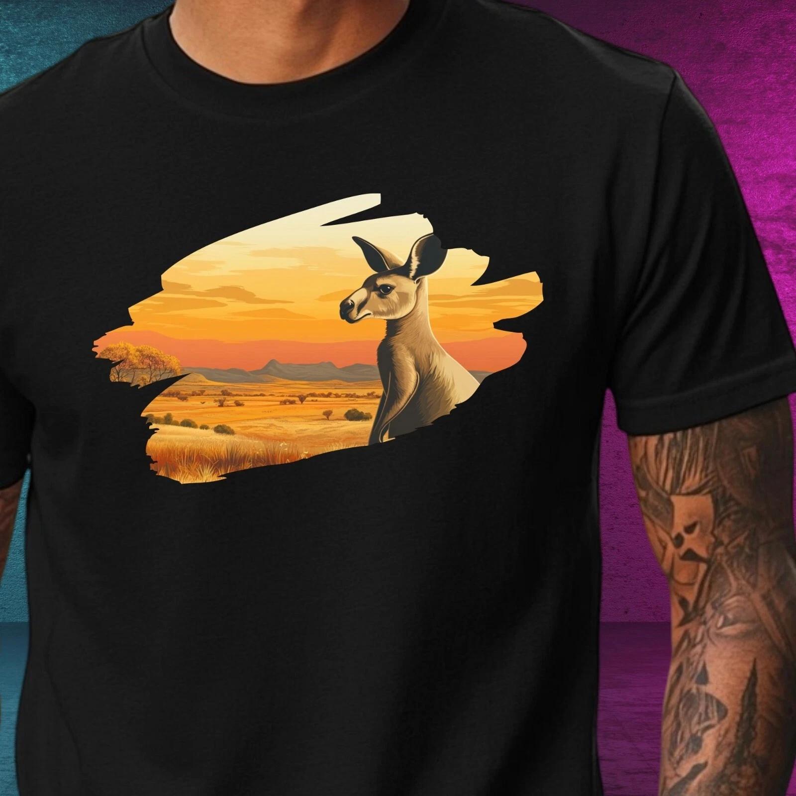T-Shirt Herren Känguru Wüstenlandschaft Motiv Baumwolle Größe XS bis 5XL XXL