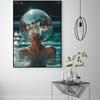 Disco Ball Pool Print Preppy Trendy Wall Art Pictures Girly Dorm Room Decor Funky Black Silver Swimming Canvas Painting Decor