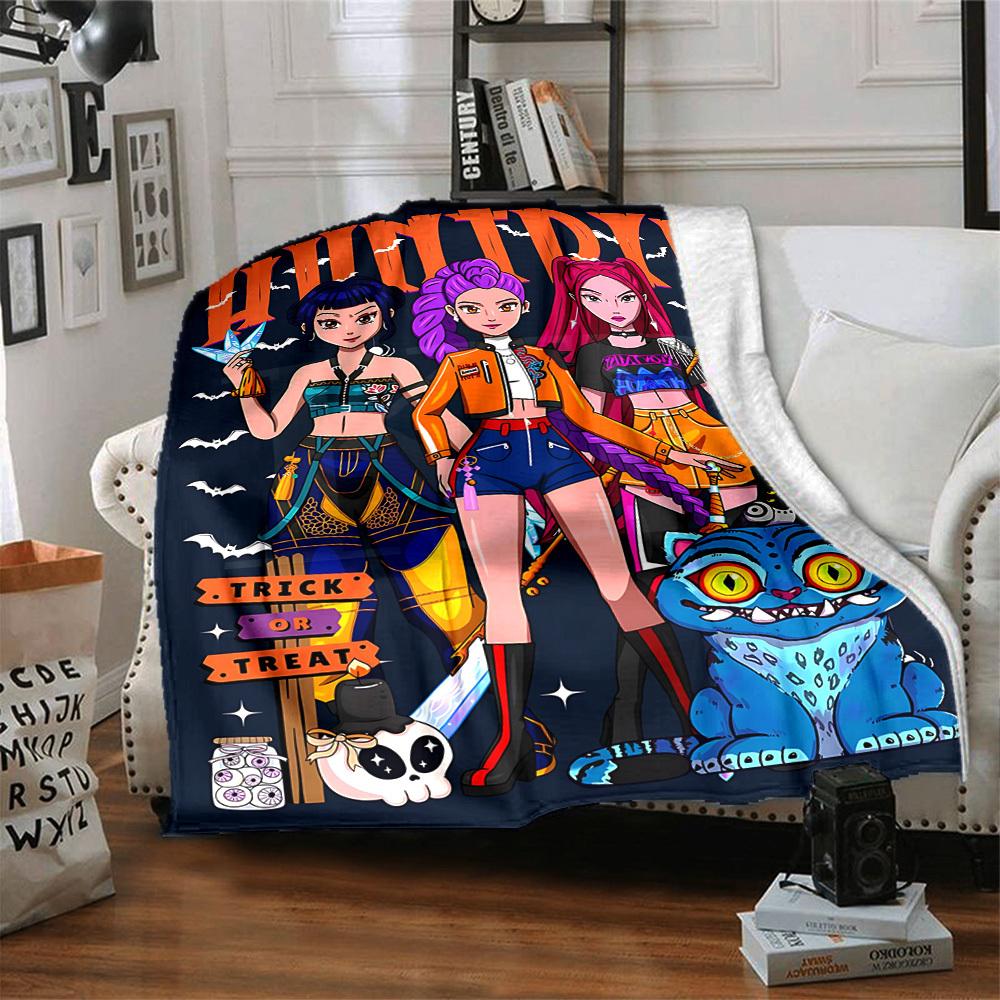 1ks Huntrix, K-pop deka Měkká přehoz pro všechna roční období s živým designem, Ideální pro domov, cestování a dárky, Vhodný na zdřímnutí a kempování
