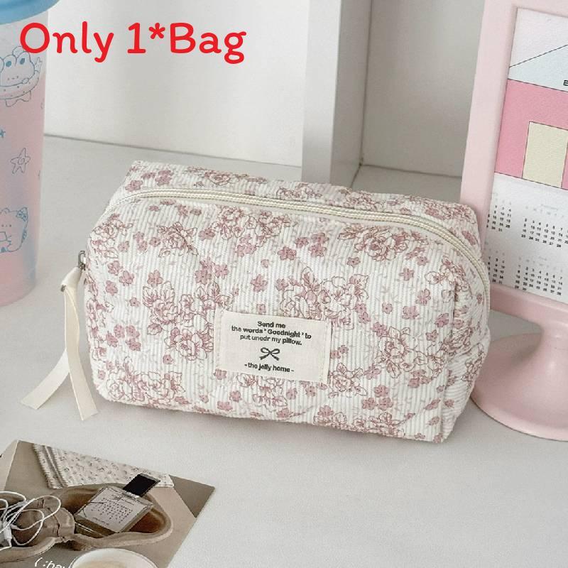 Cotton Corduroy Makeup Bag With Floral Pattern And Breathable Design For Daily Use