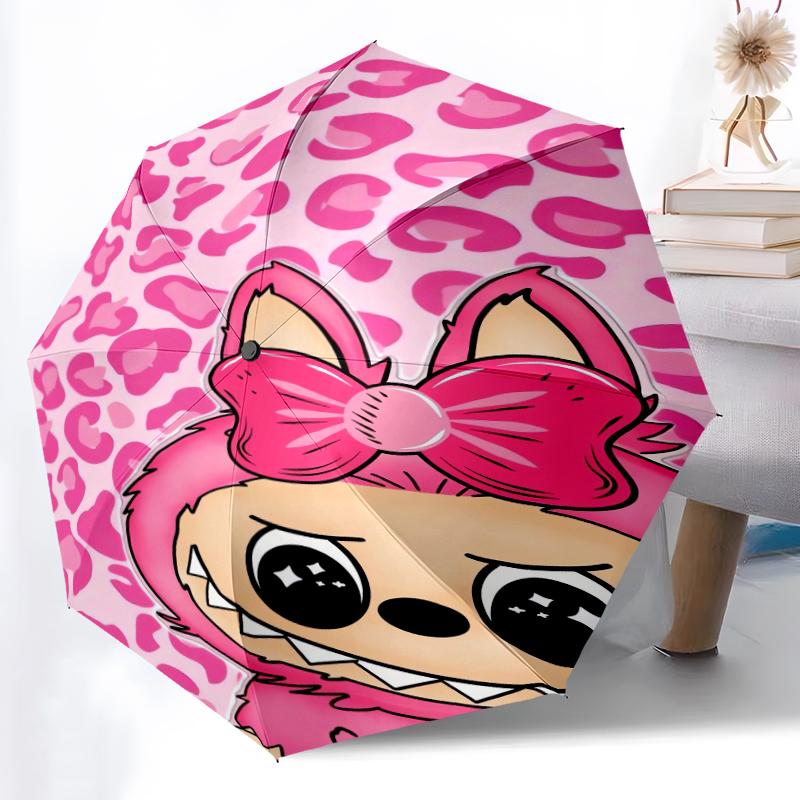 1pc Sturdy 8-Bone Auto Umbrella, LABUBU Umbrella, Digital Printed, Foldable Umbrella for On-the-Go Outdoor Use