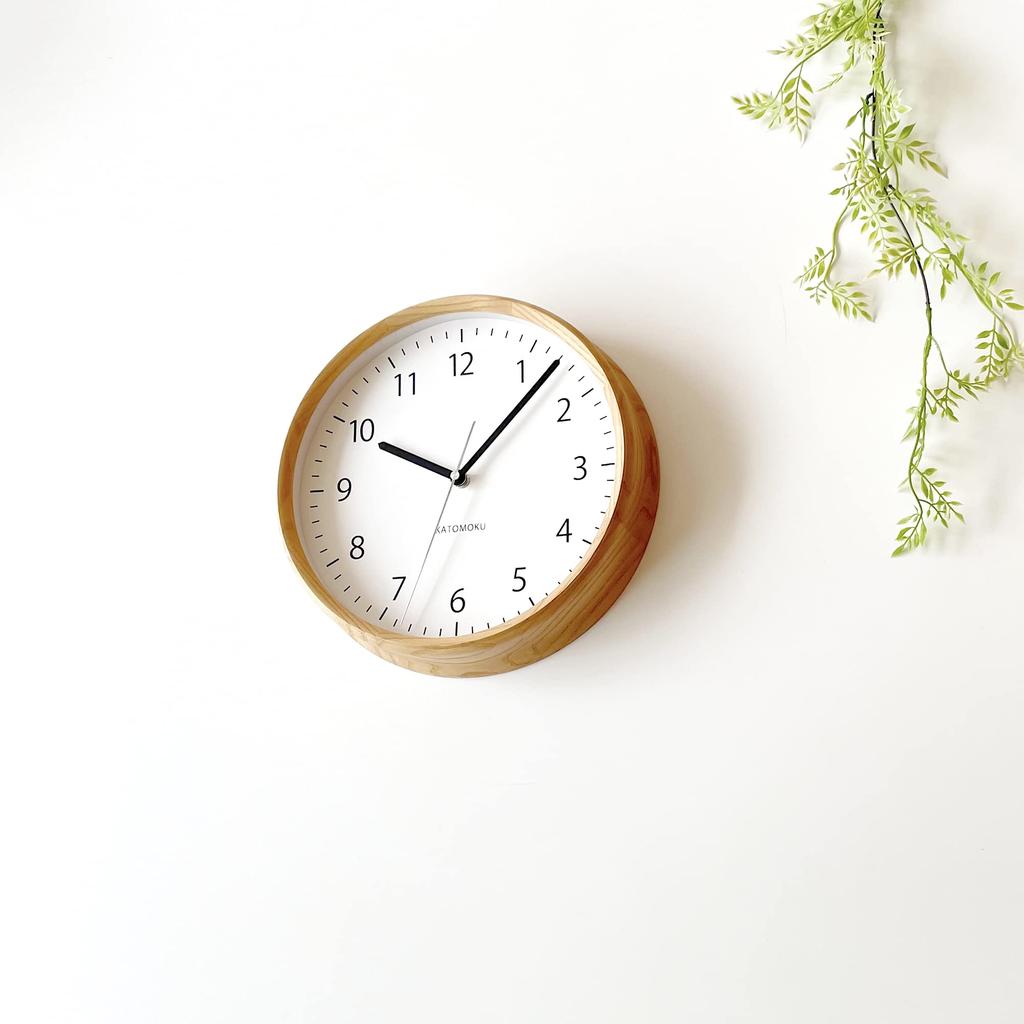 KATOMOKU muku clock 4, Natural, km-57NARC, Wall Clock with Continuous Second Hand Movement, 30.6cm Diameter (Radio-Controlled Clock)