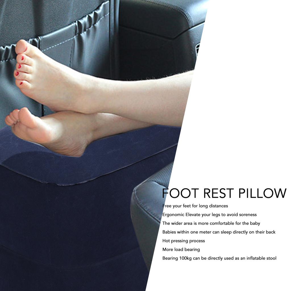 Inflatable Foot Rest Double Valve Blue PVC Flocking Washable Inflatable Travel Foot Rest Pillow for Men Women