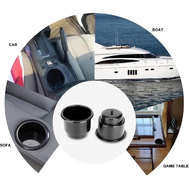Amarine-Made (Set Of 5) Black Recessed Drop In Plastic Cup Drink Can Holder With Drain For Boat Car Marine Rv - Black