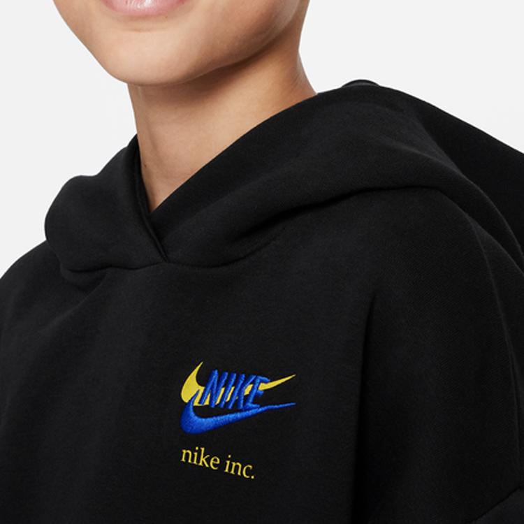 Nike Solid Color Hooded Long Sleeve Sweatshirt Kids tops Black DX5142-010