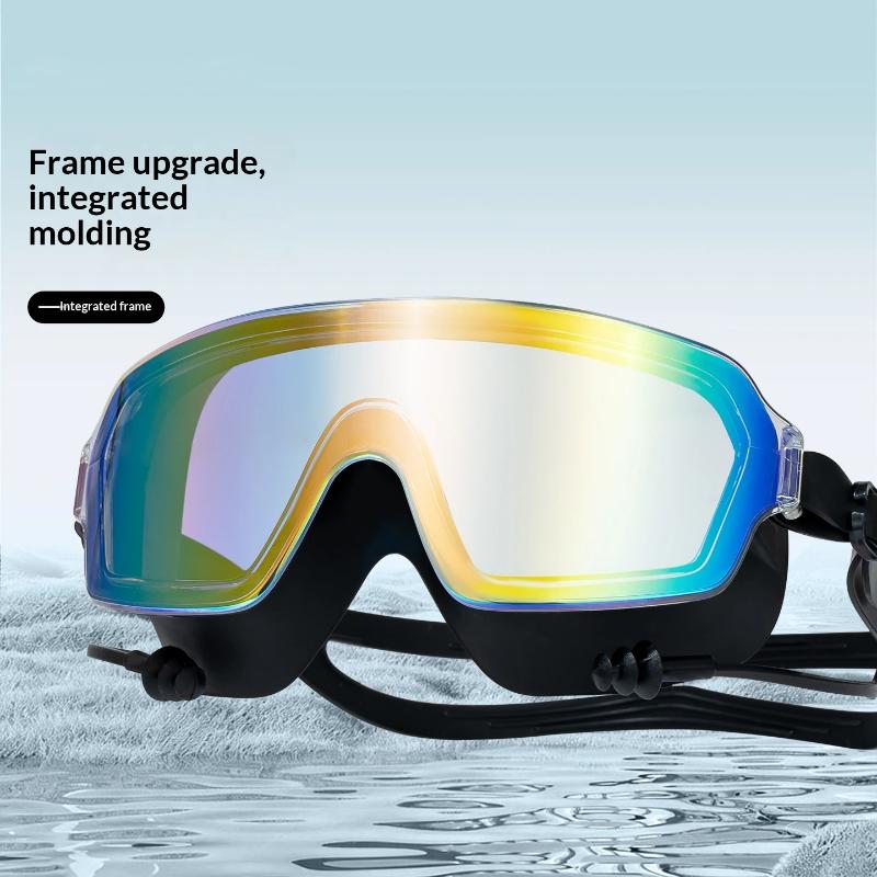 Large Frame Anti Fog Swim Goggles With Ear Plugs Panoramic Wide View Waterproof Swimming Glasses For Adults Pool Beach Water Spo