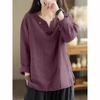 Autumn Women Vintage Cotton Blouse Fashion Solid Loose Shirt Work Tunic Blusas Mujer V Neck Long Sleeve