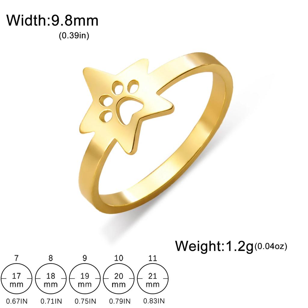 Cazador Cat Dog Footprint Paw Star Rings for Women Stainless Steel Gold Color Animal Finger Ring Jewelry Christmas Gift 2026