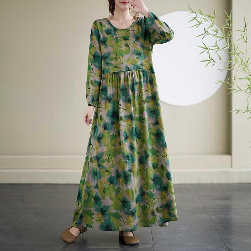 Round Neck Vintage Long Flesh Covering Dresses